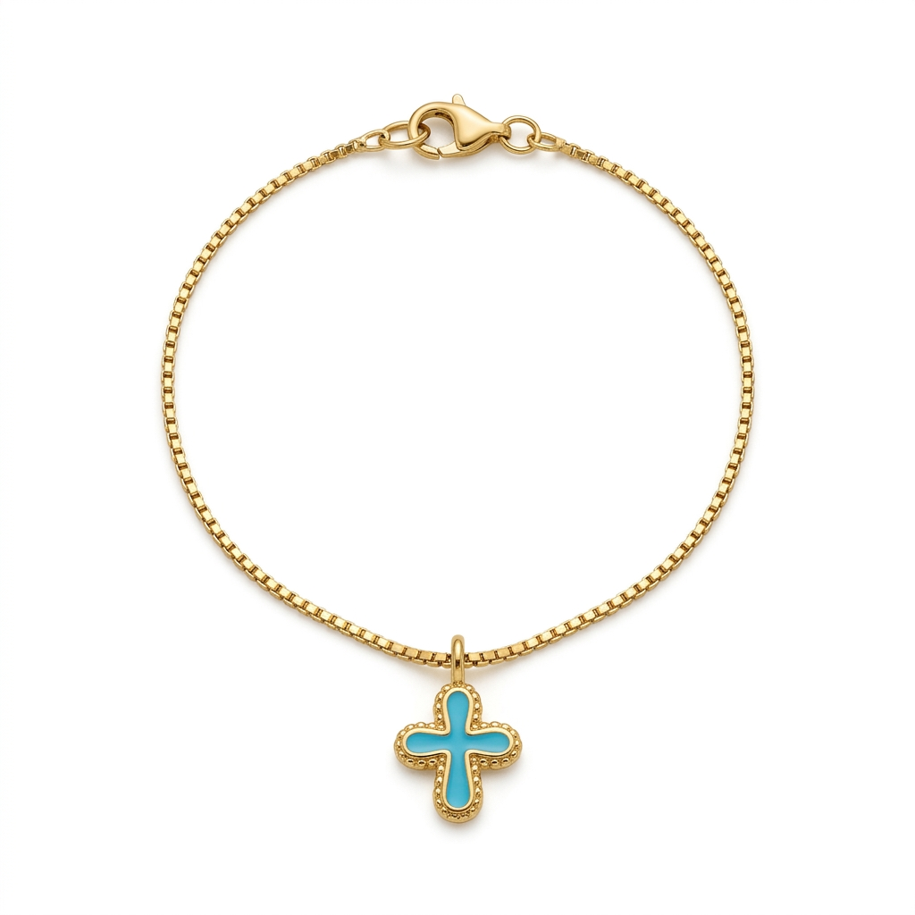 Turquoise Cross Necklace in Gold